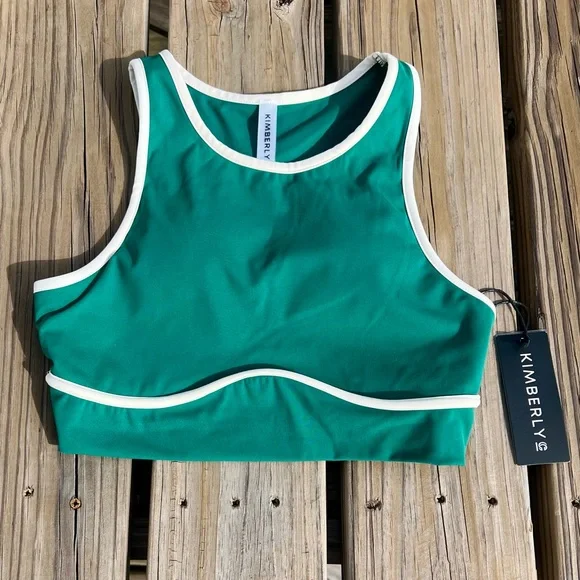 KimberlyC M Green/White Sports Bra! NEW! - Picture 8 of 16